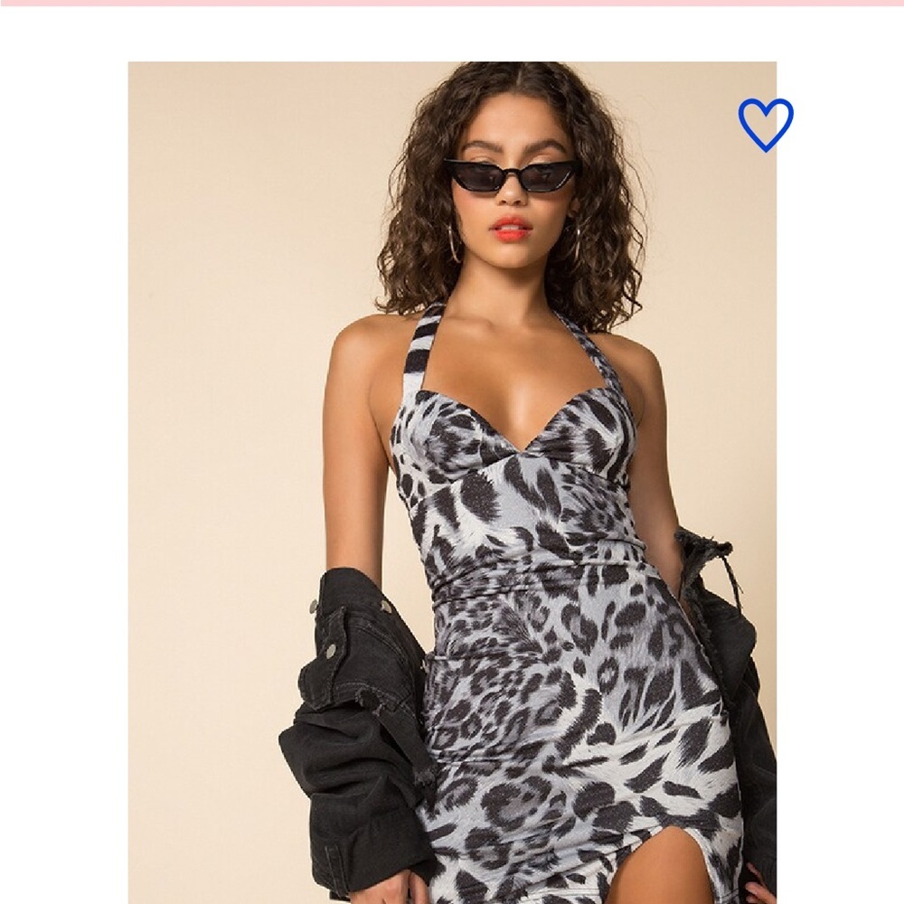 Superdown Evelyn halter Black and White animal print Strapless Bodycon Dress